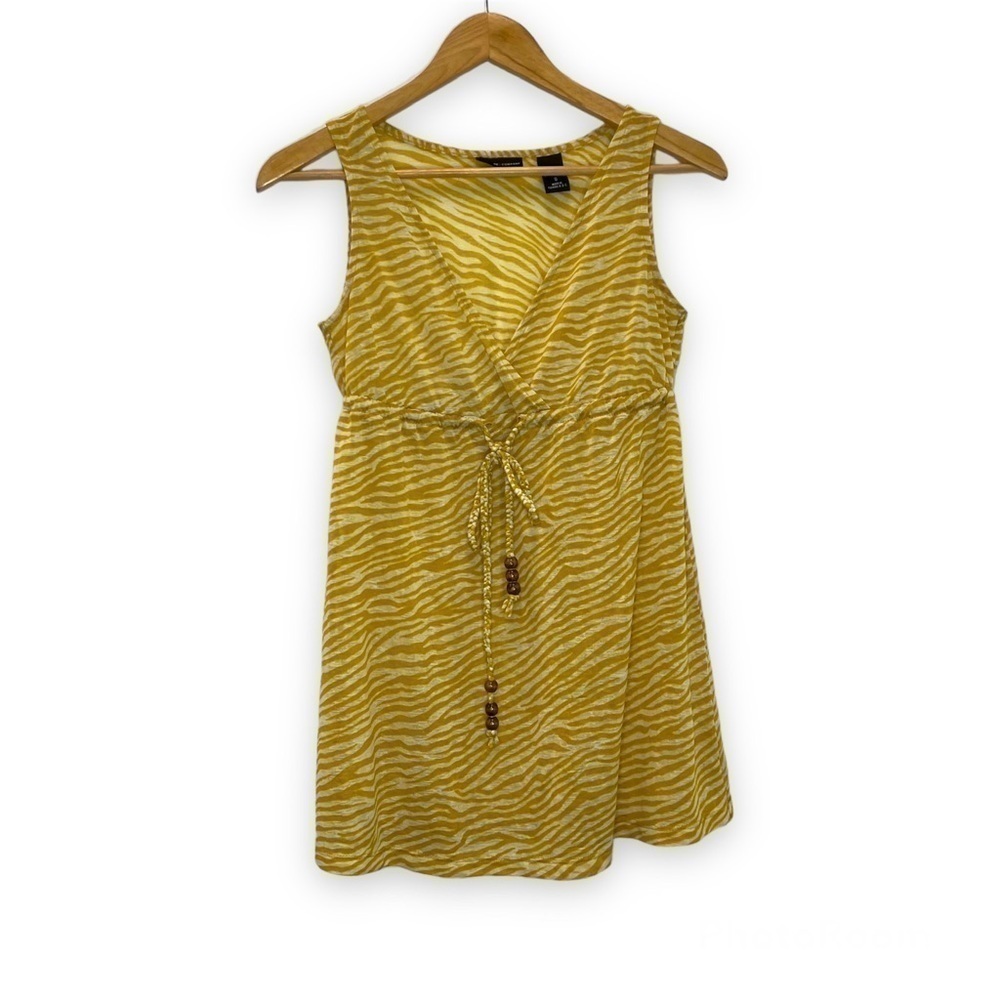 NEW York & Company Yellow‎ Zebra Stripe Surplice Tunic Tank Top Women’s Small S